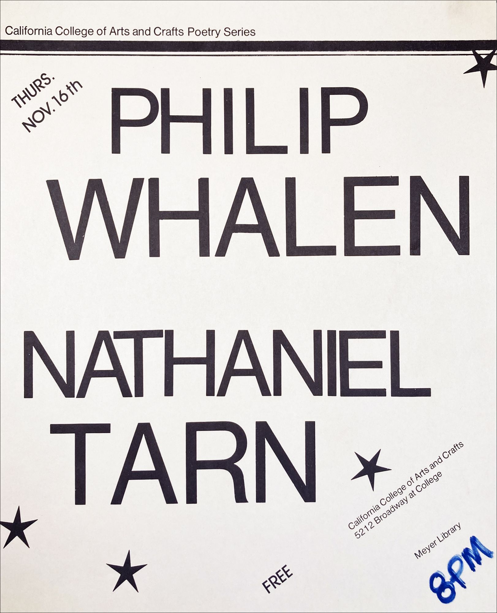 Philip Whalen and Nathaniel Tarn. Poetry Reading Poster Flyer. | Philip ...